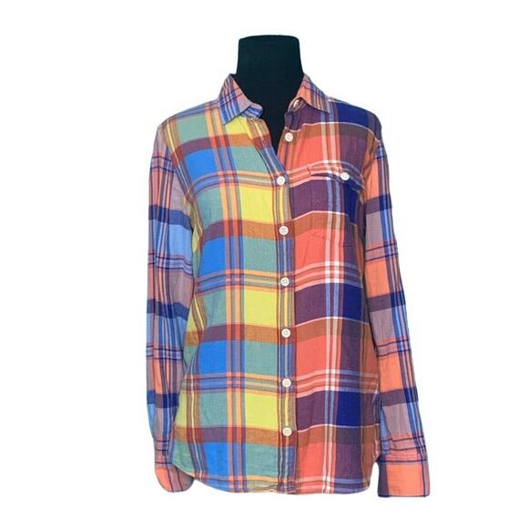 J. Crew colorful plaid long sleeves button shirt size 2 - Picture 1 of 7